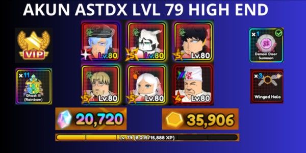 Akun ASTDX Lvl 79 High End, VIP ON, Demon Door Summon On (2k RBX)
