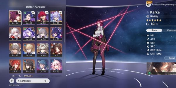 Akun Starter (Kafka, Seele, FF, Ruan Mei, Black swan, Fugue)