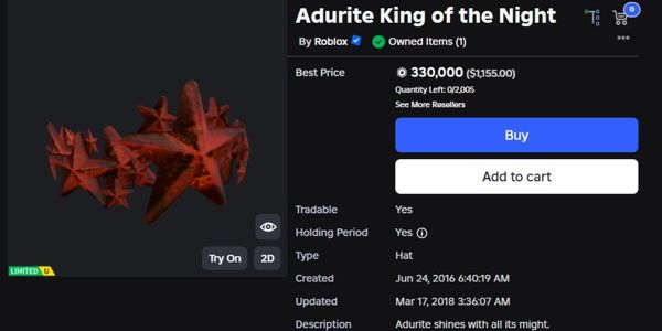 Buy Item Adurite King Of The Night Akotn 320k Roblox Cheapest May Thumbnail 
