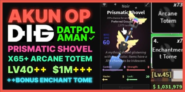 ACCOUNT DIG - ACCOUNT OP PRISMATIC SHOVEL, LV.40+, $1M++, X65++ ARCANE TOTEM (++BONUS)