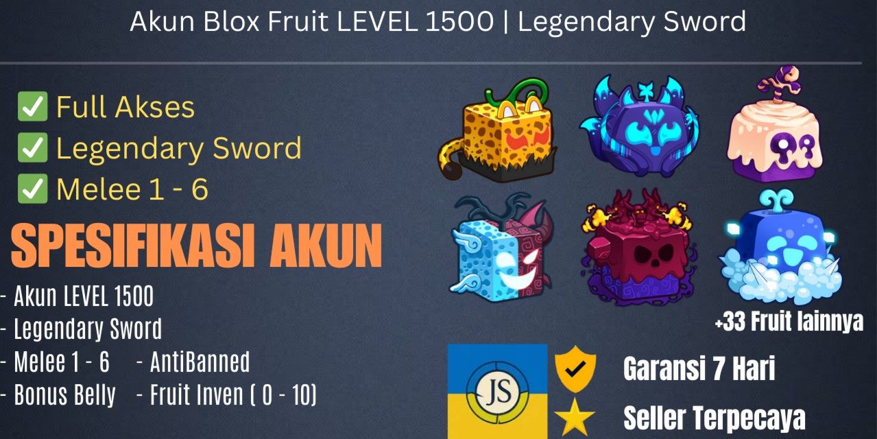 Blox Fruit Account LEVEL 1500+ | Bonus LEGENDARY SWORD AND FRUIT