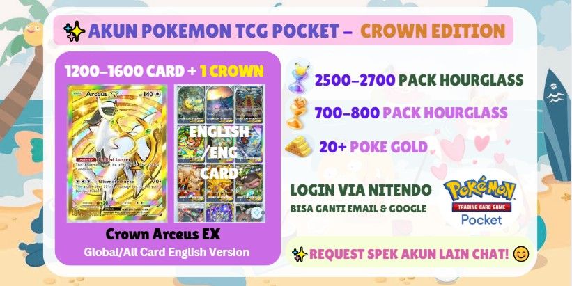 Buy Account Pokemon TCGP Account | Crown Arceus EX + 1200-1600 Cards |  2500+ Pack Hourglass Pokemon TCG Pocket 3775483 | itemku