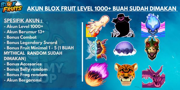 Blox Fruit account level 1000+ mythical fruit already eaten not permanent