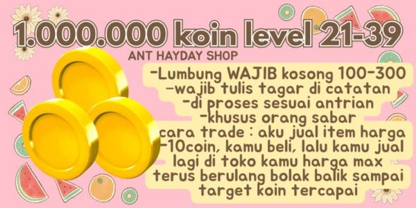1 million Hayday Coins Level 21-39