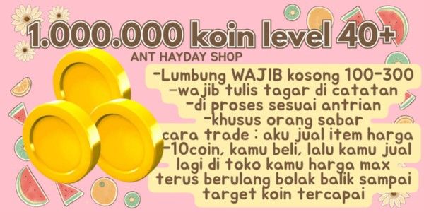 1 Juta Koin Hayday Level 40+