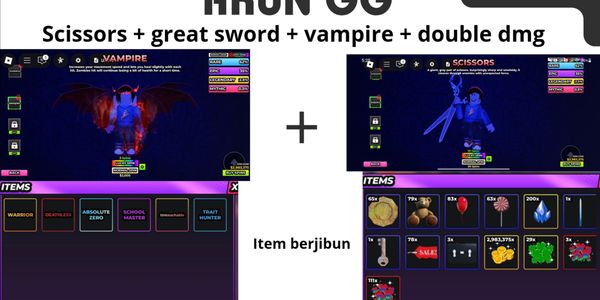 Hunty Zombie -SCISSORS + GREAT SWORD + DOUBLE DMG + VAMPIRE - Akun - Account