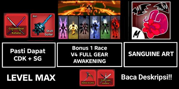 حساب CDK + SG + SANGUINE ART + 1 RACE V4 تجهيز كامل مستيقظ + مكافأة قتال يدوي + مكافأة فاكهة - المستوى الأقصى