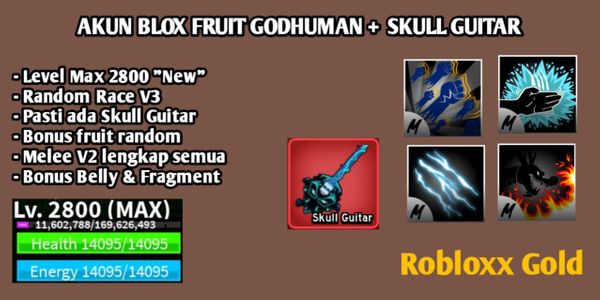 Akun Blox Fruit Godhuman + Skull Guitar Level MAX