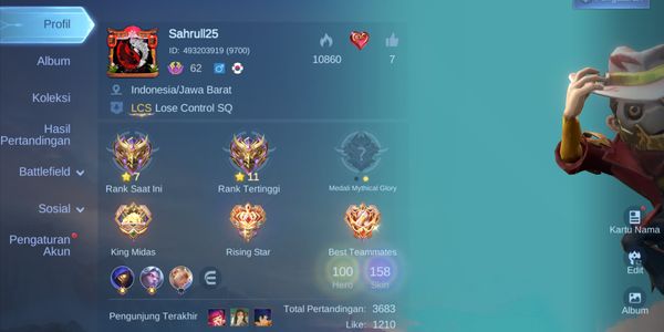 DISCOUNT EDITION Mobile Legends Account Hero100 Skin158 1CC 19Epic Very Good Safe Warranty Nickname Sahrull25