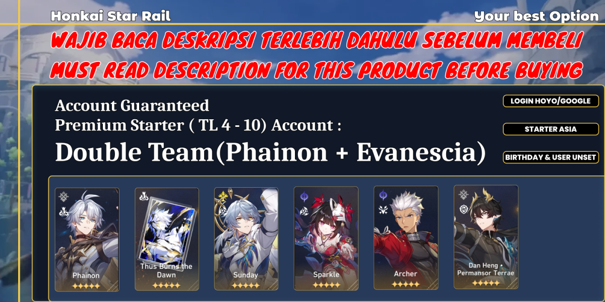 [ASIA] Starter Phainon + Signature, Sunday, Archer, Dante, Sparkle | GCS Available | All Unset | Pha@SunADSp | MUST READ DESK!