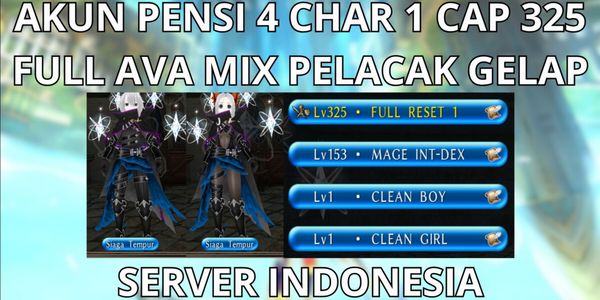 COMPTE RETRAITÉ 4 PERSOS 1 CAP MAX NIVEAU 325 SERVEUR INDONÉSIE, FULL AVA MIX PELACAK GELAP, PRÊT À L'EMPLOI FULL RESET, VIA MQ, ANTI HACKBACK, SUPER PAS CHER