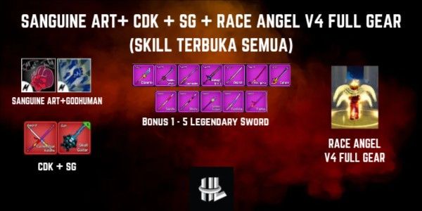 Account Blox Fruits Sanguine Art + CDK + SG + Razza Angel V4 Equipaggiamento Completo