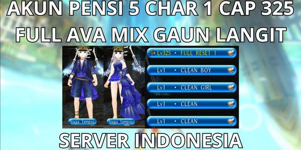 COMPTE RETRAITÉ 5 PERSOS 1 CAP MAX NIVEAU 325 SERVEUR INDONÉSIE, FULL AVA MIX ROBE CIEL BLEU, PRÊT À UTILISER FULL RESET, VIA MQ, ANTI HACKBACK, SUPER PAS CHER