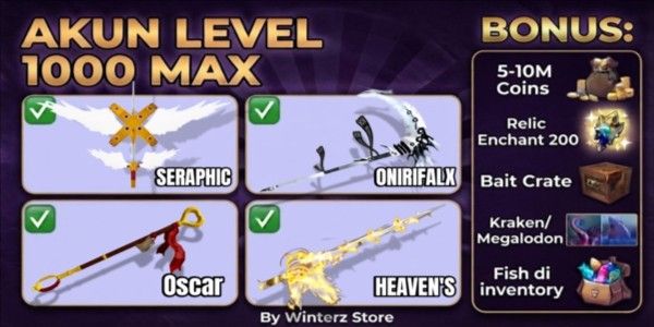 FISCH ACCOUNT [ROD OF THE DEPHTS] [TRIDENT] [HEAVEN'S ROD] [DESTINY ROD] [PHOENIX ROD] LVL 100++ CS 1M-2M