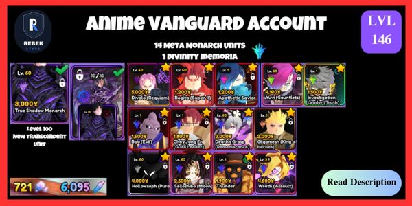 Account 14 Meta Monarch - True Shadow Monarch (Transcendent), Rogita, Divalo, Choy Jong En, Etc + 6000+ RR + 1 Divinity Memoria
