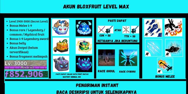 Blox Fruit Account Max Level 2800 Fruit Dragon/Kitsune/Leo/Control/Yeti/Gas minimum 300 mastery