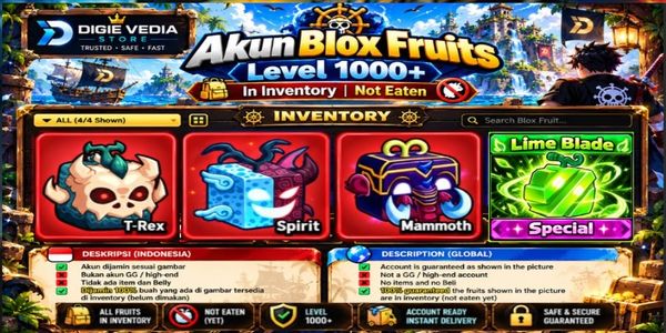 T-Rex | Mammoth | Spirit | Bonus Limited Skin | Fruit in Inventory | Not Eaten | Blox Fruits Account