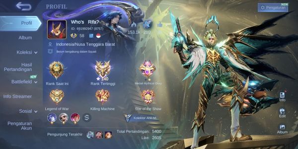 MLBB Account Expert Collector - Many Heroes & Skins - Max Emblem