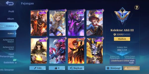 #004 MOBILE LEGEND ACCOUNT | EXPERT COLLECTOR | COOL SKINS