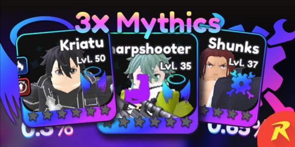 Account 3x Mythic (Sharpshooter SACRED + Kirito SACRED + Shanks) Universal Tower Defense