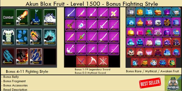 Level 1500 - Bonus Fighting Style - Bonus - Akun Blox Fruit
