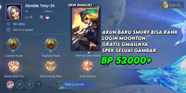 SMURF ACCOUNT MOBILE LEGENDS SMALL ACCOUNT CAN RANKED READY LOGIN MOONTON BONUS GMAIL ACCOUNT
