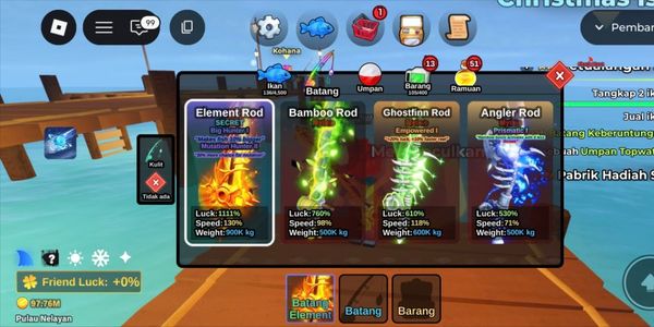 ACCOUNT FISH IT! LVL 925 CAUGHT RIGHT RATA ELEMENT, GHOSTFIN, BAMBOO BAIT SINGU AETHER ETC BONUS ENCHANT STONE 2K+ COIN REMAINING 97M