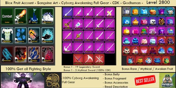 CYBORG Full Gear V4 ( Awakening ) - Sanguine Art - CDK - Godhuman - Bonus - Akun Blox Fruit