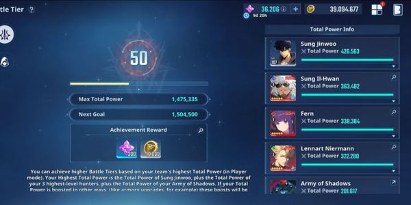 ACCOUNT BATTLE TIER 46 POWER 1.47M + ESSENCE 36K + 3 HUNTER COLLAB FRIEREN COMPLETE + 2 PAID SKINS + 1 LIMITED SKIN + SJW POWER 426K ATTACK 47K