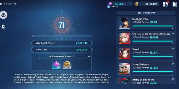 ACCOUNT + SSR BATTLE TIER 71 POWER 2.5M + 36K ESSENCE + 8 PAID SKINS + 23 LIMITED SKINS + 3 HUNTER COLLAB FRIEREN + SJW POWER 576K ATTACK 60K