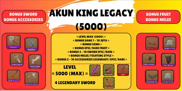 King Legacy Account (Max Level) – 4 Legendary Swords