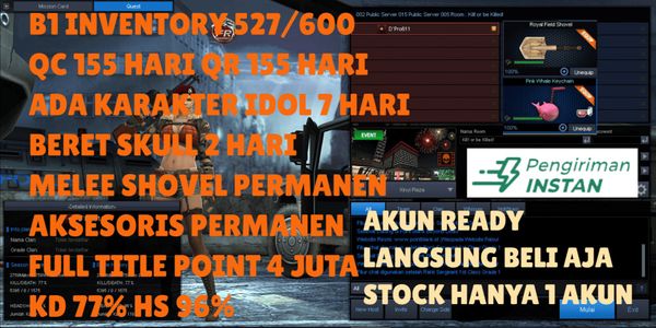 B1 INV 527/600 QC 155 DAYS QR 155 DAYS IDOL 7 DAYS SKULL 2 DAYS MELEE SHOVEL+PERMANENT ACCESSORIES FT POINT 4 MILLION KD 77% HS 96%