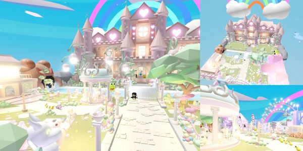 castelo grande com muitos personagens fofos em Adopt Me (casa de donut)