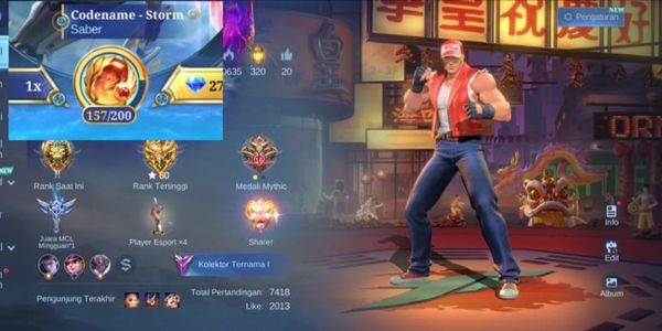 amz94 menjual akun ganteng, cocok buat user: mid dan Gold, Skin mewah,Efek banyak tinggal ganti",spin skin legend:157 dikit lgi dapet, mumer aja kak