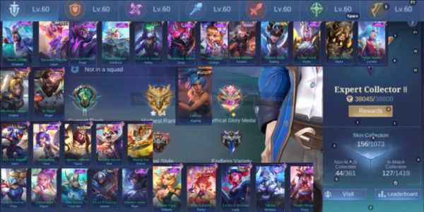 (141) Akun Mlbb Emblem GG max, Skin Kof Karina, Col Nata, Limit Roger, SKin Setara Deluxe 27 Star Frag 3580