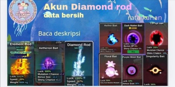 Akun Diamond rod + Aetherion bait premium plain data