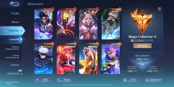 Skin 530 / 3 Legend 6 Collector / Recall Epic TLPH / Hayabusa Kakashi ft 11.11, Exo Yu Zhong, JJK Gojo #MS008