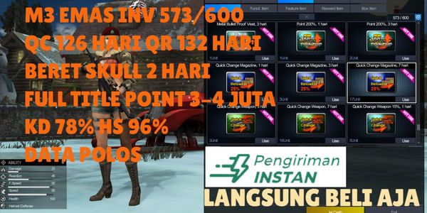 M3 GOLD INVENTORY 573/600 QC QR 260 DAY+BERET SKULL 2 DAY FULL TITLE POINT 3-5 MILLION KD 78% HS 96% WEAPONS & CHARACTERS MANY PLAIN DATA