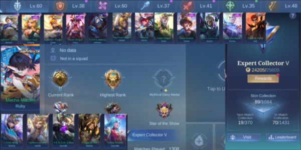 (207) Akun Mlbb Emblem Max 2, Aspirants Ruby, Luckybox Kimmy, Col Natalia, Skin Deluxe 15