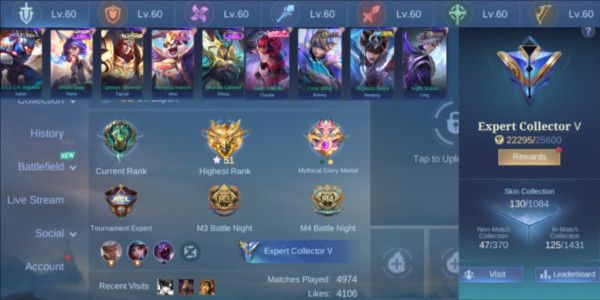 (224) Akun Mlbb Emblem Max, Skin Deluxe  9 DM 518 Leader Squad