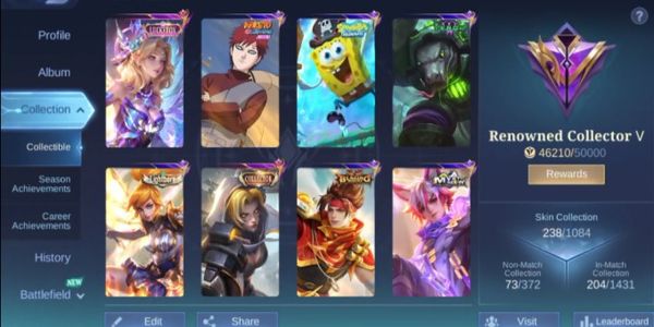 SKINS 238 HERO EMBLEM MAX + LUCKYBOX LUNOX + LIGHTOBRN FANNY + EPIC CLAUDE ROGER GROCK ESMERALDA ALDOUS URANUS YSS KAGURA + SPONGEBOB
