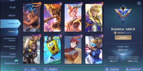 HERO 129 EMBLEM MAX + KOF KARINA + LUNAR FEST SUN + ANNUAL VALE + SPONGEBOB + 16 EPIC + GAARA VALE + COLLECTOR NATALIA