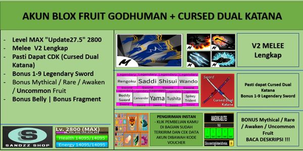 Blox Fruit Account GODHUMAN+CURSED DUAL KATANA [Level MAX] [DATPOL]