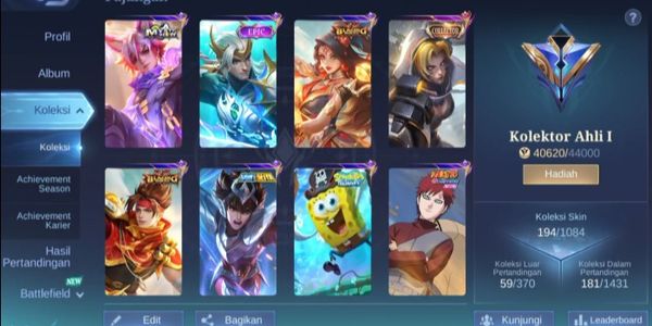 HERO 83 EMBLEM MAX + 19 EPIC CLAUDE ESMERALDA YSS FREYA URANUS VALIR ALDOUS KAGURA + VALENTINE CLAUDE + 3 MEOW + SPONGEBOB + SEIYA BADANG