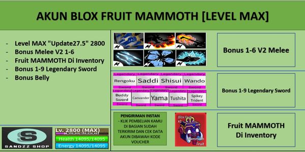 Blox Fruit MAMMOTH Account [MAX Level] [Datpol] [Not Verified]