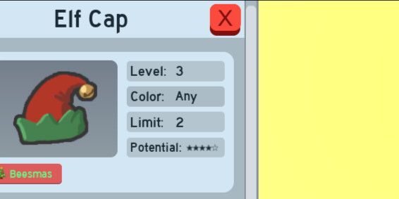Bee Swarm Simulator - Elf Cap (6 HAH) Beequip Fully waxed