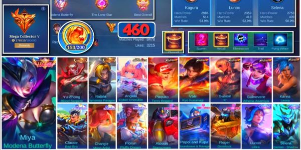 #3689 | 460 Skins | Legend Miya | Collectors Yu Zhong Natalia | Aspirant Angela | Prime Yu Zhong