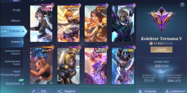 220 SKINS HERO EMBLEM MAX + LUCKYBOX GUINEVERE + LIGHTBORN FANNY + 17 EPIC + SEIYA BADANG + EPIC RECALL BLACK VOID + GAARA VALE