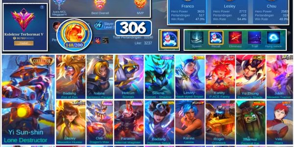 #3625 | 306 سكنات | 3 كولكترز Yin Sun Shin Badang Natalia | Transformers Roger | KoF Karina | العديد من السكنات المحدودة | حساب آمن