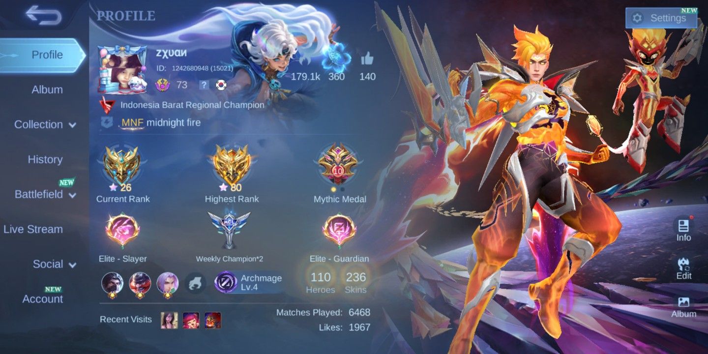 Beli Akun MLBB | zxuan | LVL 73 | M6 CLAUDE COSMIC BLAZE (PRIME) | M7 ...